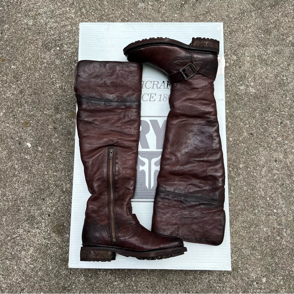 Frye Boots Valerie OTK Dark Brown Antique Soft Vintage Shearling size 5.5